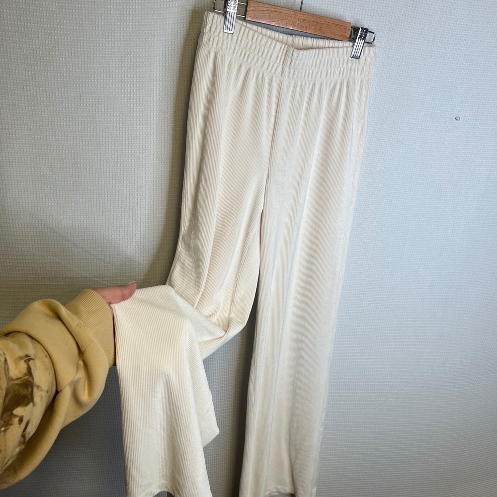 PJ Salvage Womens Ribbed Knit Wide Leg Lounge Pants Off White XS